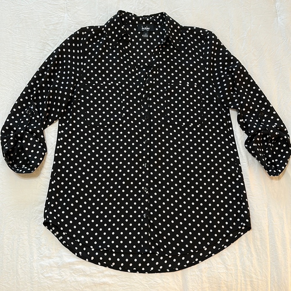 By & By Black and White Polka Dot Button Up
